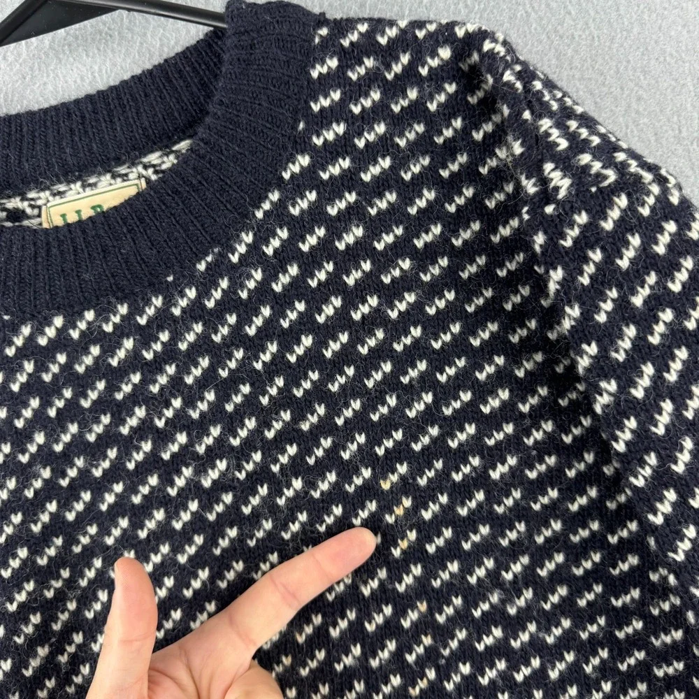 Vintage LL Bean Sweater Mens Medium Blue Birds Eye Wool Rayon Fisherman Norway - Picture 3 of 13